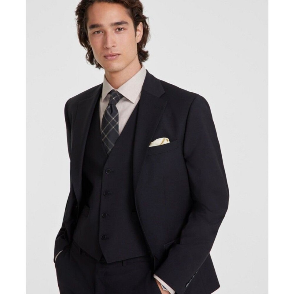 $660 NEW CALVIN KLEIN Mens 48R Solid Black Slim 2 Piece Suit W/Dress Pants 40x32